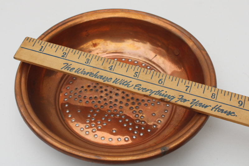 photo of vintage heavy copper colander strainer bowl, old French country kitchen style #5