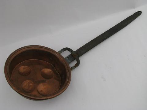 photo of vintage heavy copper escargot pan w/ long iron handle #1