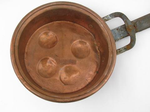 photo of vintage heavy copper escargot pan w/ long iron handle #2