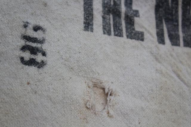 photo of vintage heavy cotton grain sack Bemis bag printed Nebraska Mills, rustic farmhouse pillowcase #4