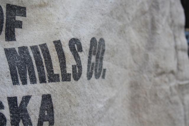 photo of vintage heavy cotton grain sack Bemis bag printed Nebraska Mills, rustic farmhouse pillowcase #6