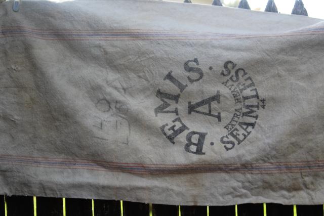 photo of vintage heavy cotton grain sack Bemis bag printed Nebraska Mills, rustic farmhouse pillowcase #8