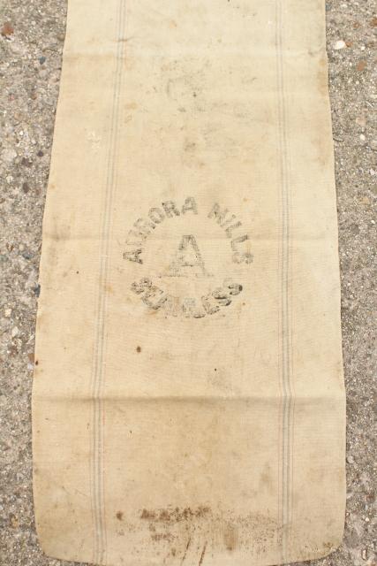 photo of vintage heavy cotton grain sack, farm country primitive Aurora Mills striped seamless feed bag #1