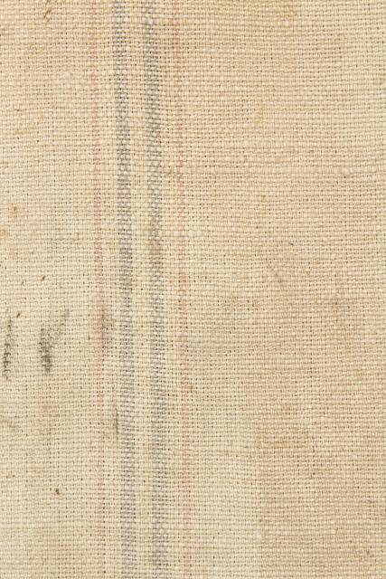 photo of vintage heavy cotton grain sack, farm country primitive Aurora Mills striped seamless feed bag #5