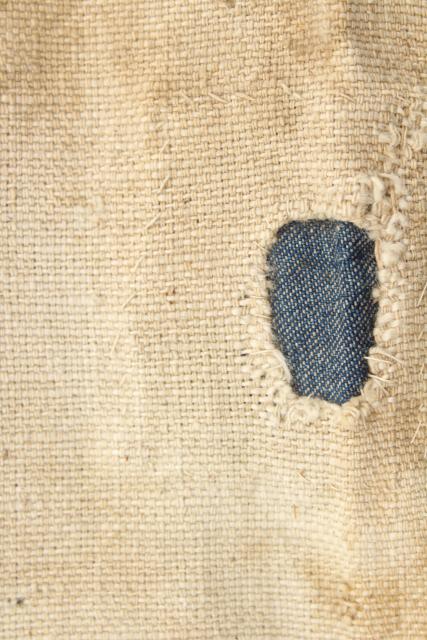 photo of vintage heavy cotton grain sack, farm country primitive Aurora Mills striped seamless feed bag #6