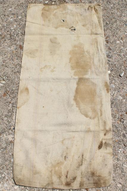 photo of vintage heavy cotton grain sack, striped Bemis feed bag, primitive grubby antique fabric #5