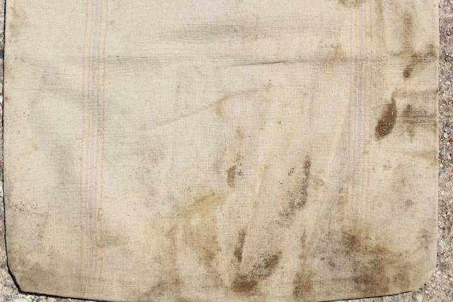 photo of vintage heavy cotton grain sack, striped Bemis feed bag, primitive grubby antique fabric #6