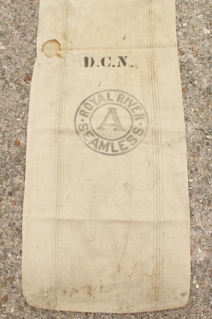 photo of vintage heavy cotton grain sack, striped feed bag Wisconsin Badger brand seeds advertising #4