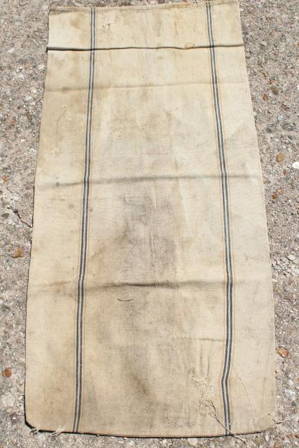 photo of vintage heavy cotton grain sack, striped feed bag letter A Oxford advertising #5