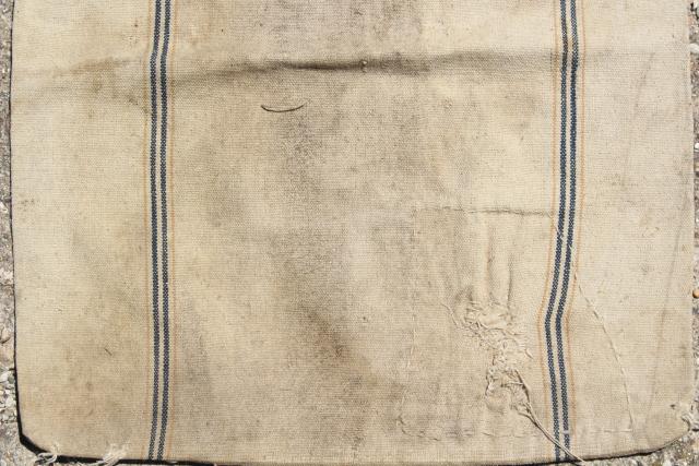 photo of vintage heavy cotton grain sack, striped feed bag letter A Oxford advertising #6