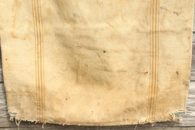 photo of vintage heavy cotton grain sack, striped seamless feed bag, primitive grubby antique fabric #4