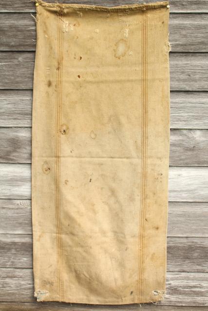 photo of vintage heavy cotton grain sack, striped seamless feed bag, primitive grubby antique fabric #5