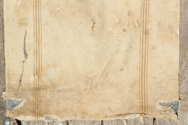 photo of vintage heavy cotton grain sack, striped seamless feed bag, primitive grubby antique fabric #4