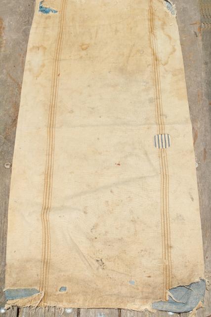 photo of vintage heavy cotton grain sack, striped seamless feed bag, primitive grubby antique fabric #5