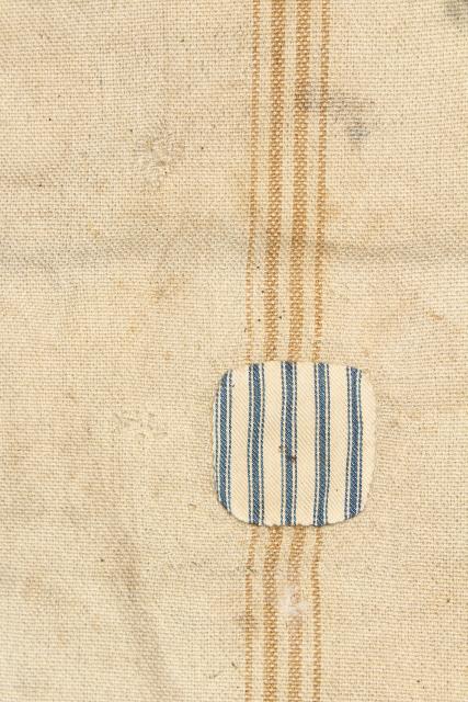 photo of vintage heavy cotton grain sack, striped seamless feed bag, primitive grubby antique fabric #7