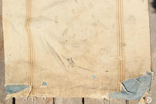 photo of vintage heavy cotton grain sack, striped seamless feed bag, primitive grubby antique fabric #8