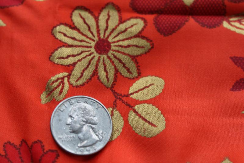 photo of vintage heavy cotton sateen fabric, red & gold Chinese floral 'satin brocade' #5