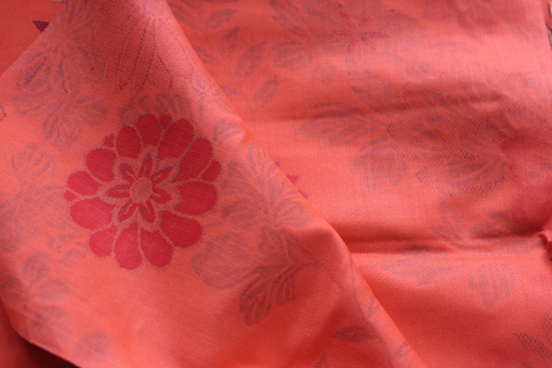 photo of vintage heavy cotton sateen fabric, red & gold Chinese floral 'satin brocade' #6