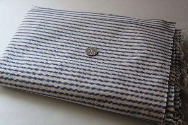 photo of vintage heavy cotton ticking fabric pillow covers, indigo blue stripe unbleached cotton #1