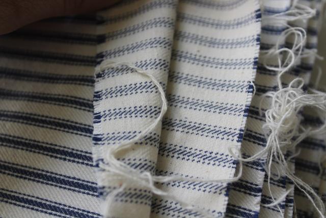 photo of vintage heavy cotton ticking fabric pillow covers, indigo blue stripe unbleached cotton #2