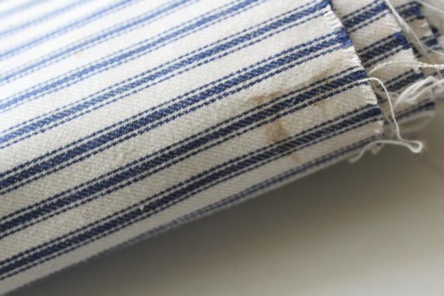 photo of vintage heavy cotton ticking fabric pillow covers, indigo blue stripe unbleached cotton #3