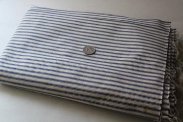 catalog photo of vintage heavy cotton ticking fabric pillow covers, indigo blue stripe unbleached cotton