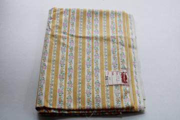 catalog photo of vintage heavy cotton ticking remnant, flowered striped fabric mustard gold w/ pink