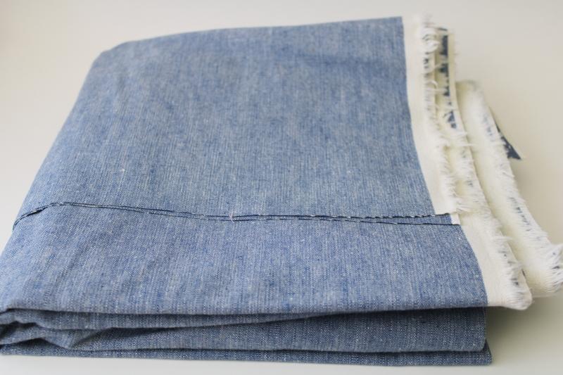 photo of vintage heavy cotton work shirt fabric, chambray blue shirting canvas jacket weight #1