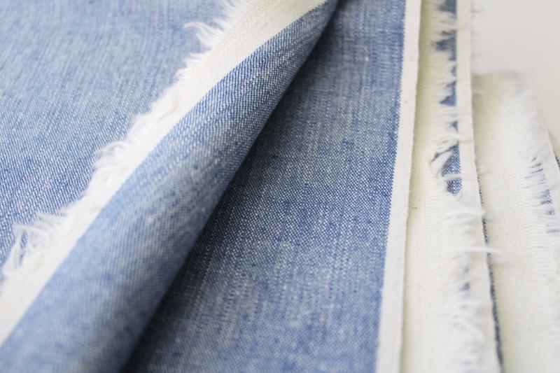 photo of vintage heavy cotton work shirt fabric, chambray blue shirting canvas jacket weight #2