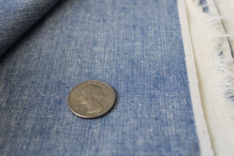 photo of vintage heavy cotton work shirt fabric, chambray blue shirting canvas jacket weight #3