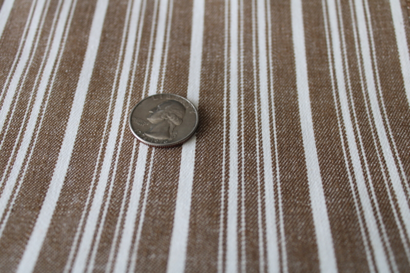 photo of vintage heavy cotton work wear fabric, hickory brown ticking stripe jeans material #2