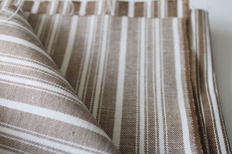 photo of vintage heavy cotton work wear fabric, hickory brown ticking stripe jeans material #3