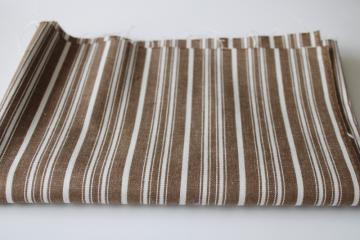 catalog photo of vintage heavy cotton work wear fabric, hickory brown ticking stripe jeans material