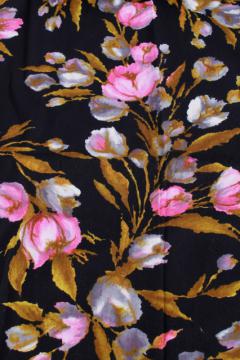 catalog photo of vintage heavy crepe texture cotton fabric - pink, grey, olive green floral on black