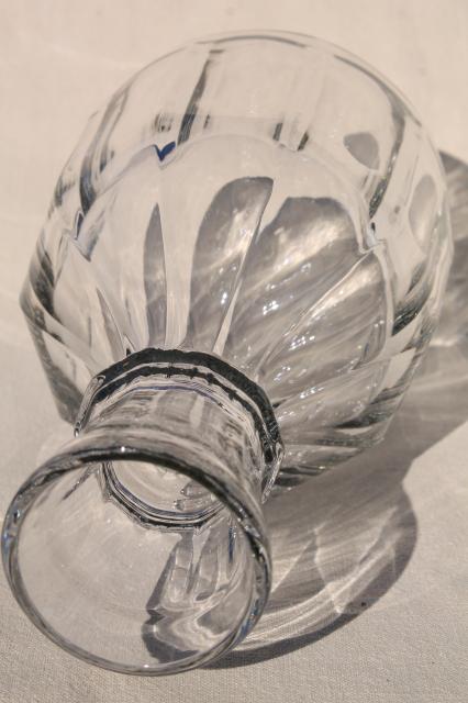 photo of vintage heavy hand blown glass decanter, clear crystal open neck bottle #3