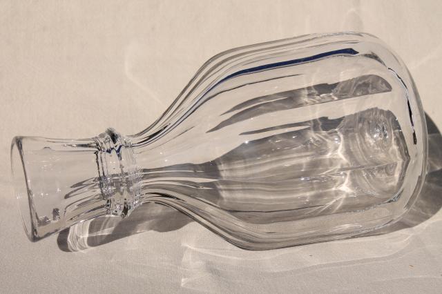 photo of vintage heavy hand blown glass decanter, clear crystal open neck bottle #4