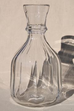 catalog photo of vintage heavy hand blown glass decanter, clear crystal open neck bottle