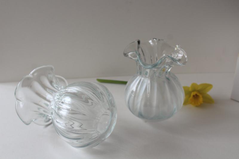 photo of vintage heavy hand blown glass vase set for flowers or bulb vases, crystal clear glass #4