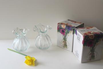 catalog photo of vintage heavy hand blown glass vase set for flowers or bulb vases, crystal clear glass