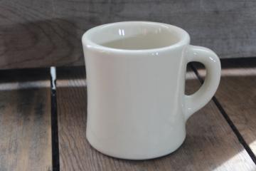 catalog photo of vintage heavy ivory white ironstone china coffee mug, diner style restaurant ware