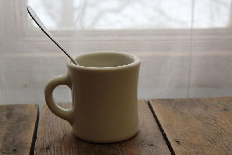 photo of vintage heavy ivory white ironstone china coffee mug, diner style restaurant ware #1