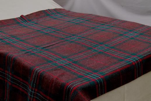 photo of vintage heavy plaid wool camp blanket w/ old Chase label, Troy Blanket Mills #1