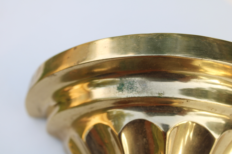 photo of vintage heavy solid brass bracket wall mount shelf, single neoclassical pillar, polished gold brass  #2