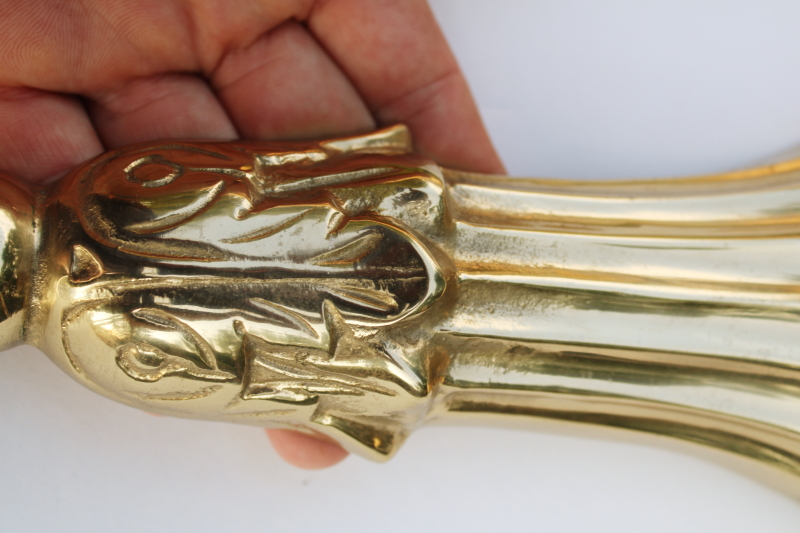 photo of vintage heavy solid brass bracket wall mount shelf, single neoclassical pillar, polished gold brass  #3