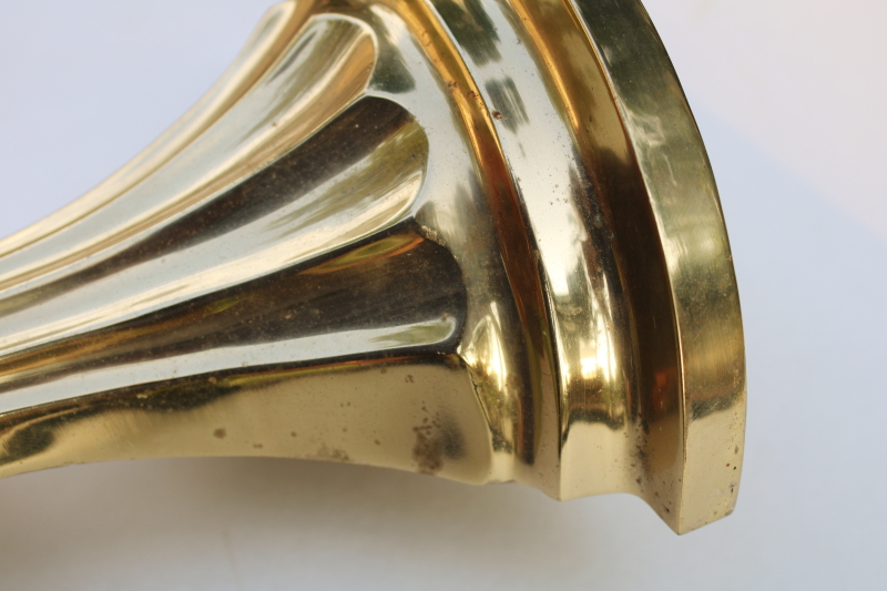 photo of vintage heavy solid brass bracket wall mount shelf, single neoclassical pillar, polished gold brass  #4