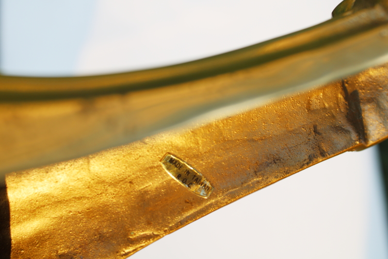 photo of vintage heavy solid brass bracket wall mount shelf, single neoclassical pillar, polished gold brass  #7