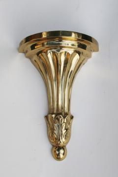 vintage heavy solid brass bracket wall mount shelf, single neoclassical pillar, polished gold brass 