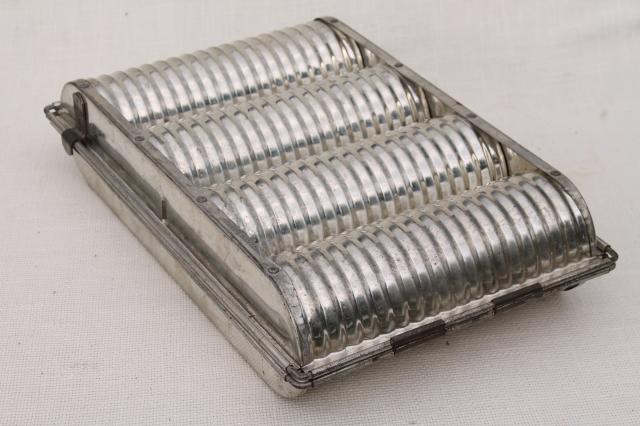 photo of vintage heavy steel fluted pan baking mold for round loaf slicing bread or tea cake #10