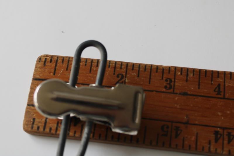 photo of vintage heavy twisted wire clothes hangers w/ study metal spring clips, skirt or fabric hangers set of four  #2