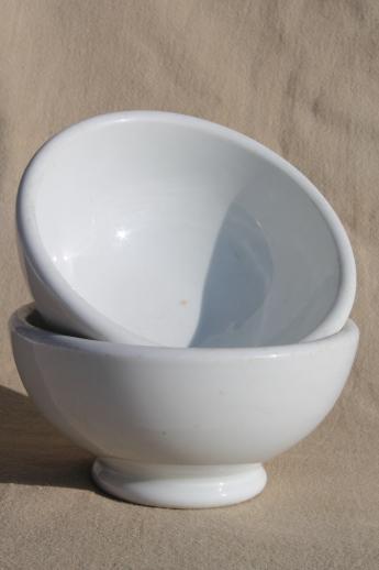 photo of vintage heavy white ironstone china bowls, footed bowls w/ cafe au lait bowl shape #1